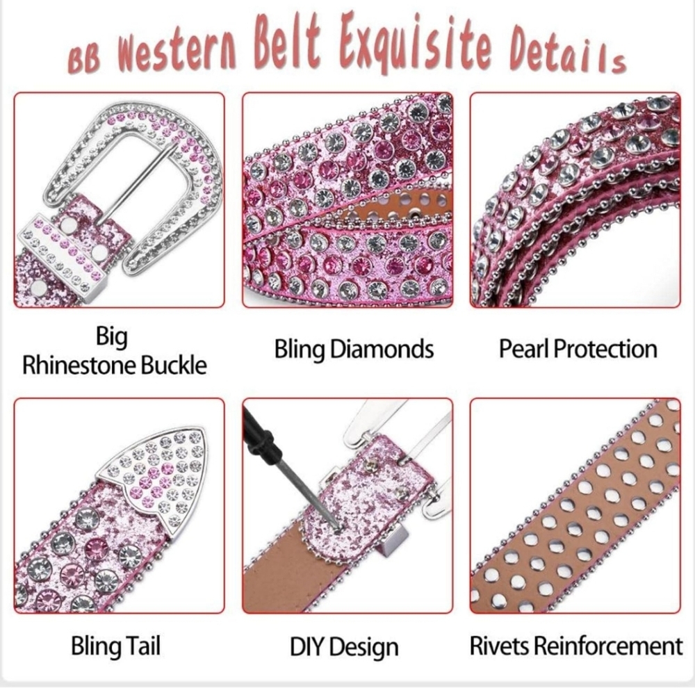 Pink Rhinstone belt/Unisex - Picture 6 of 6